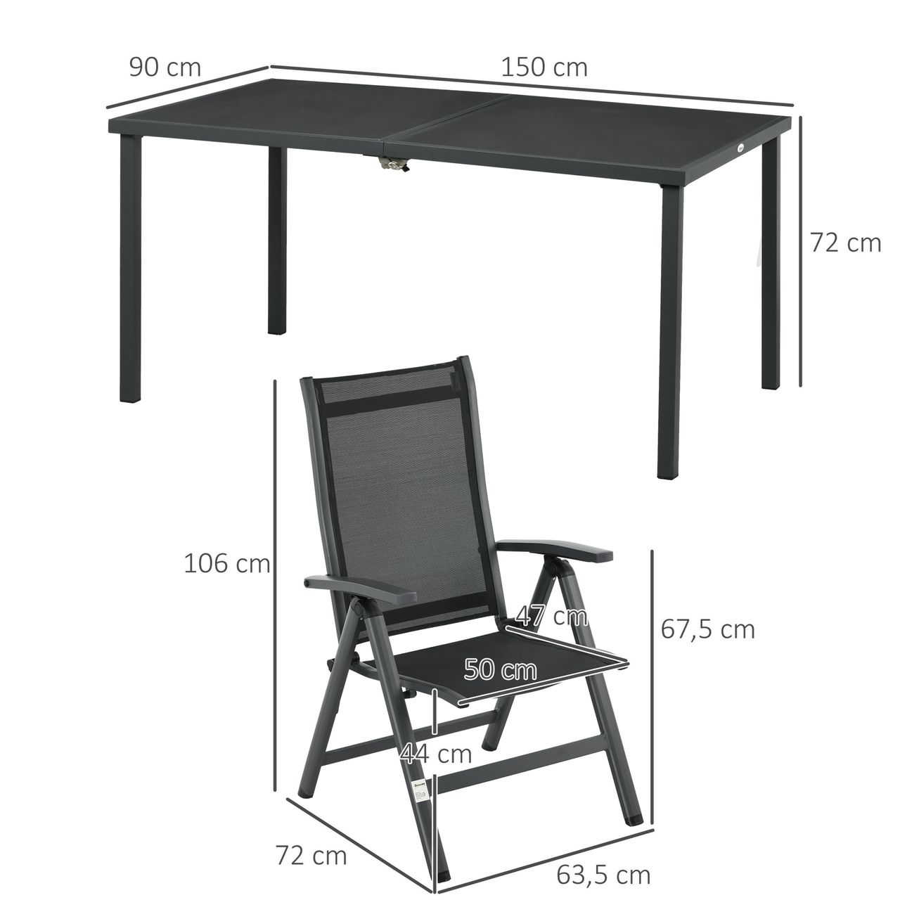 Outsunny 5 tlg. Gartenmöbel-Set, Sitzgarnitur inkl. 1 Esstisch, 4 Klappstühlen