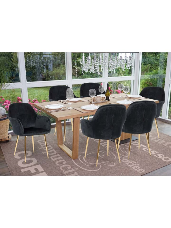MCW 2er-Set Retro Esszimmerstuhl F18, Samt schwarz, goldene Beine günstig kaufen onesize