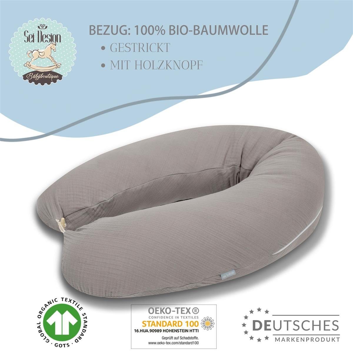 SEI Design Stillkissen Seitenschläferkissen Babynestchen Kuschelnest XXL, Schwangerschaftskissen mit Bezug, Bezug 100% Baumwolle
