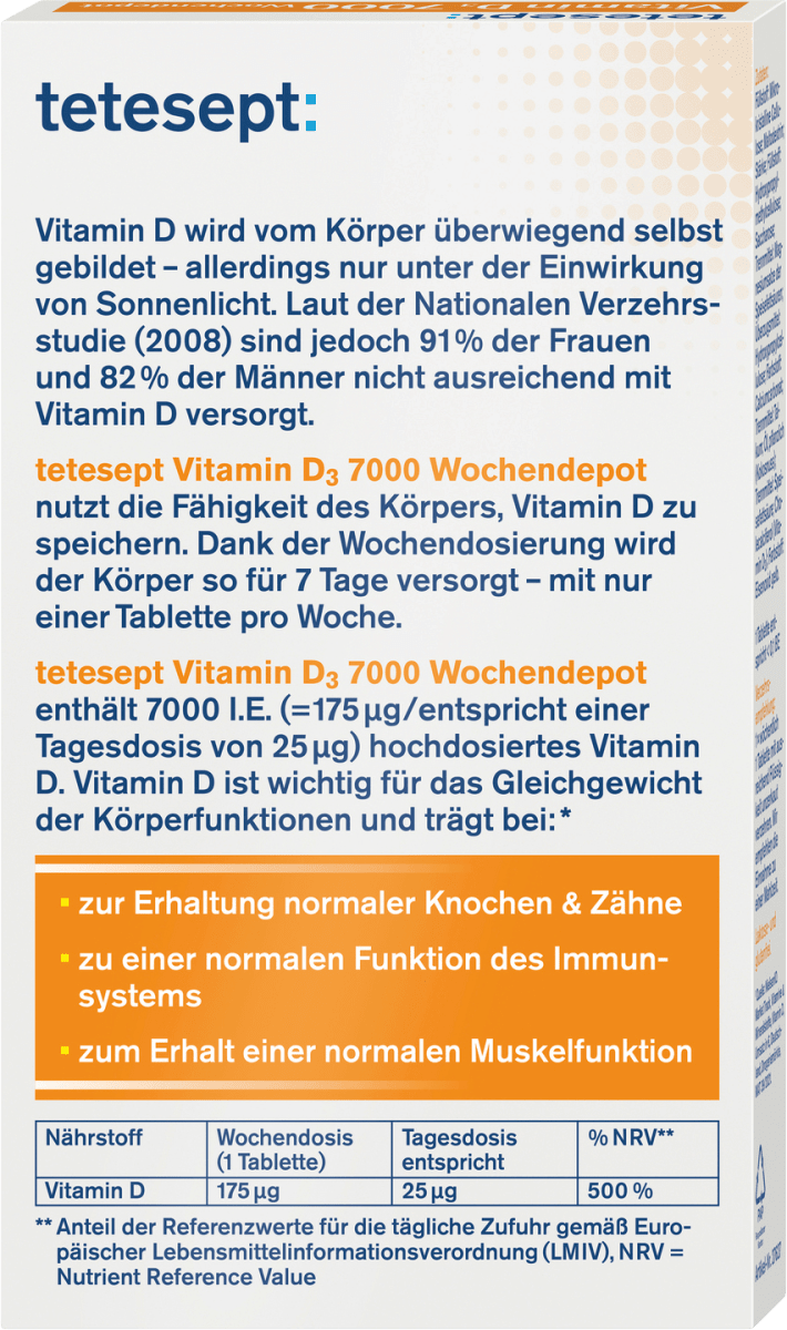 Vitamin D3 7000 I.E. Wochendepot Tabletten 12 St, 6 g