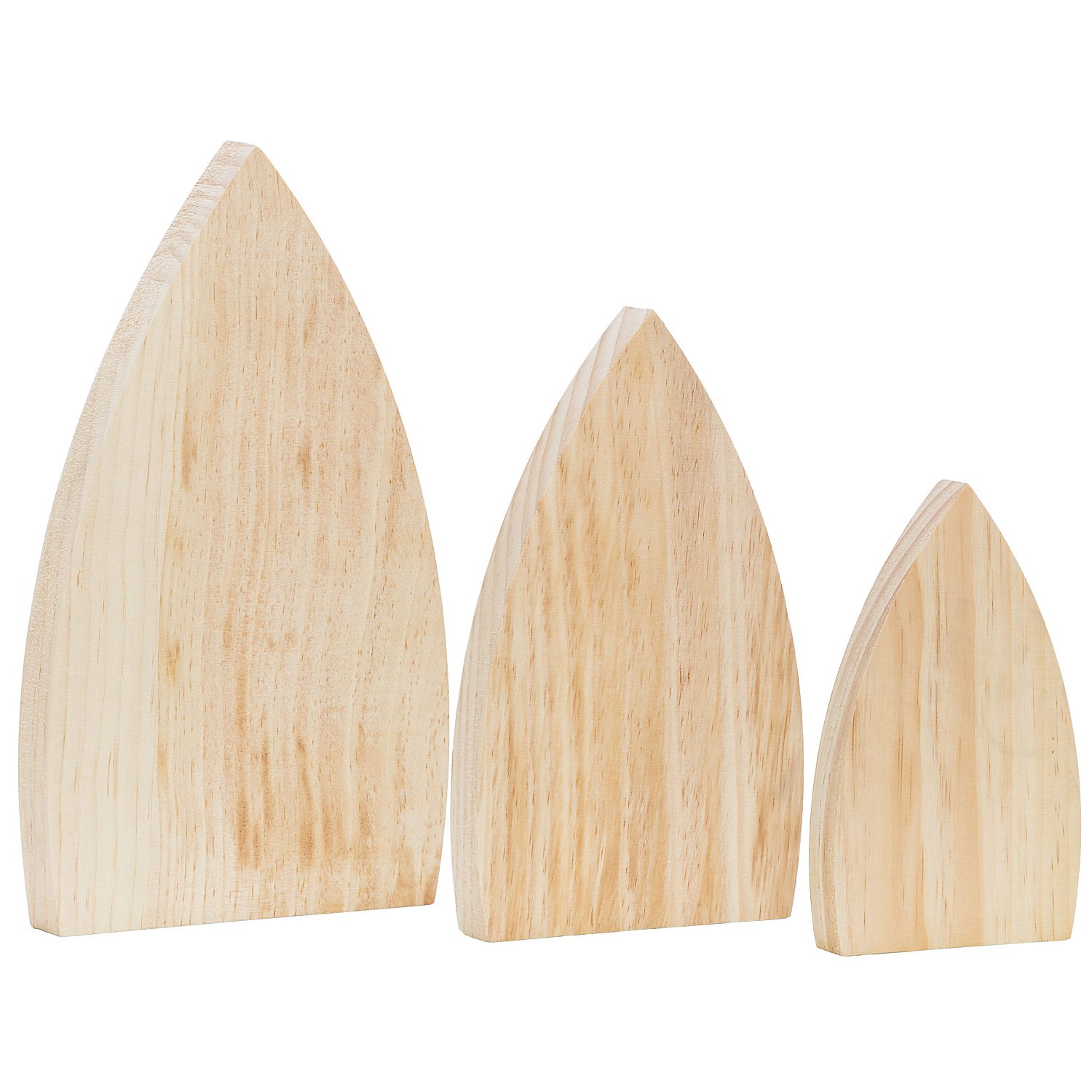 Dreiecke aus Holz, gerundet, 15 cm, 20 cm und 25 cm