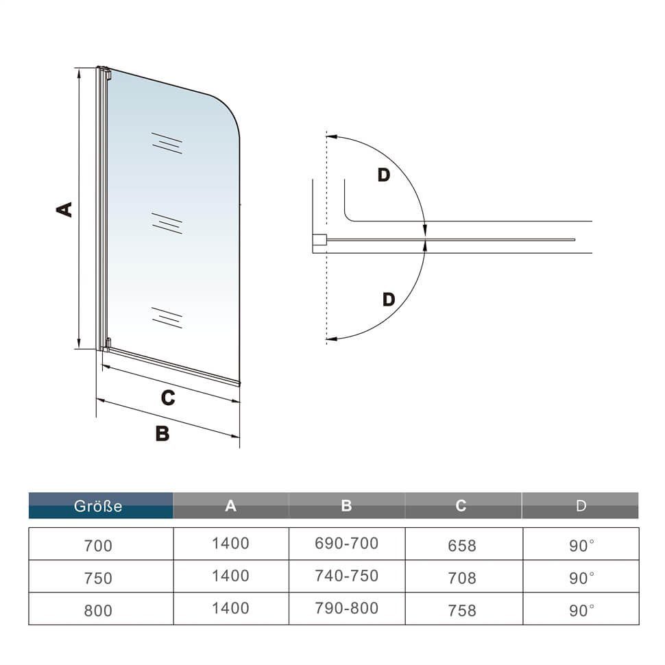 duschspa Badewannenaufsatz Glaswand Duschwand Badewannenaufsatz Drehwand Dusche Duschkabine, Einschbensicherheitsglas, (Set), Glas