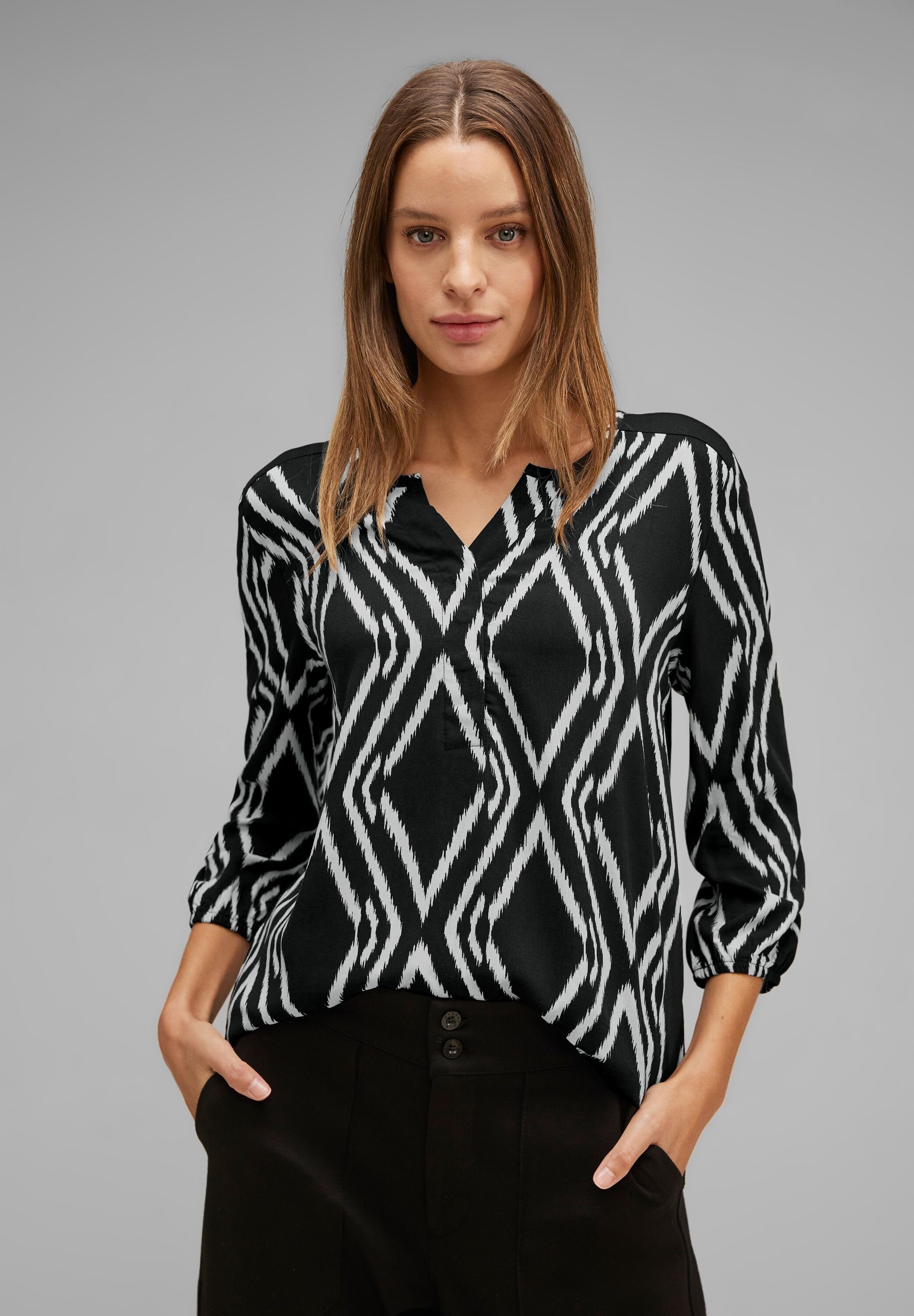 STREET ONE 3/4-Arm-Shirt mit geschlitztem Rundhalsausschnitt