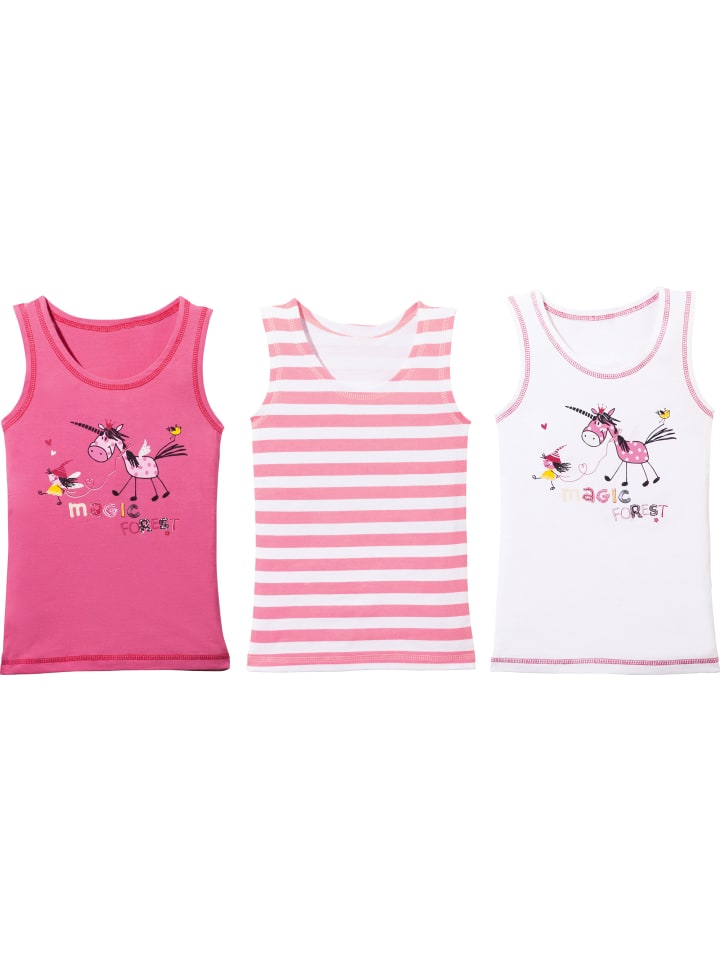 Erwin Müller Baumwolle, Single-Jersey Mädchen-Unterhemd 3er-Pack in pink/weiß günstig kaufen