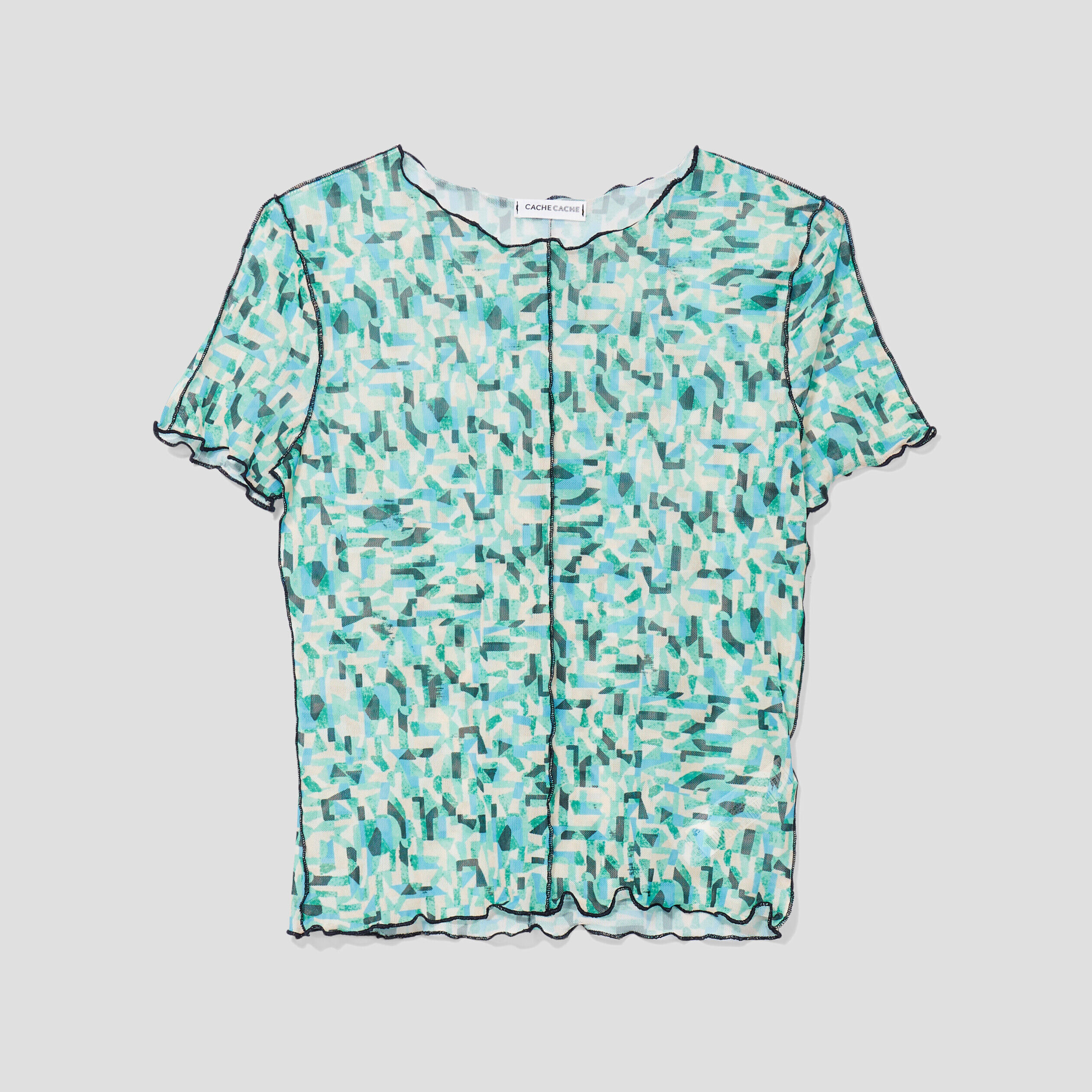 T-shirt semi-transparent bleu femme | Cache Cache