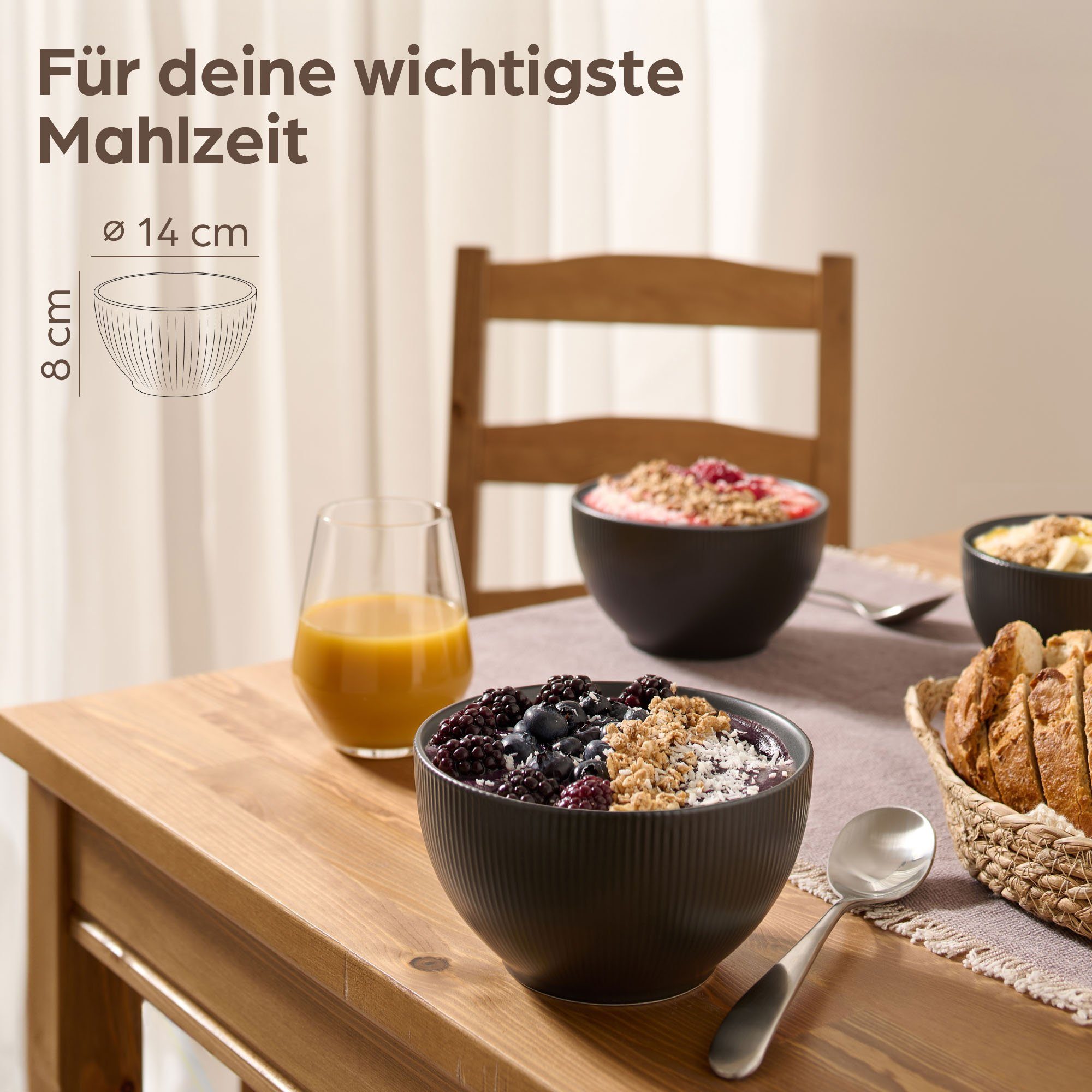 Cosumy Müslischale Matt Groß 700ml Keramik auch als Servierschale & Suppenschale, Keramik, (6er Set, 6-tlg), Mikrowellengeeignet - Müsli Snackschale Schüsseln
