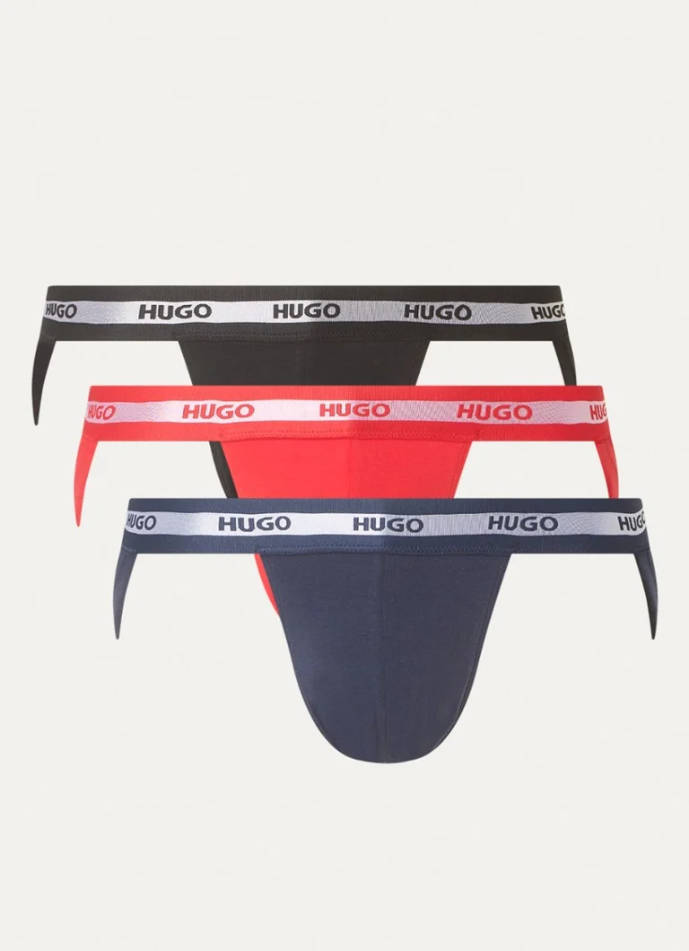 Lot de 3 slips jockstrap HUGO BOSS en coton bio avec ceinture logotée