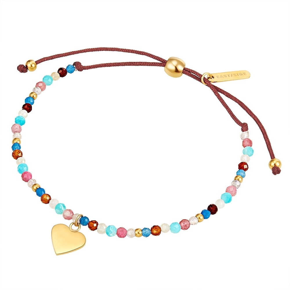EASTSIDE Bracelet en acier inoxydable Coeur Textile Apatite en Marron Bracelet