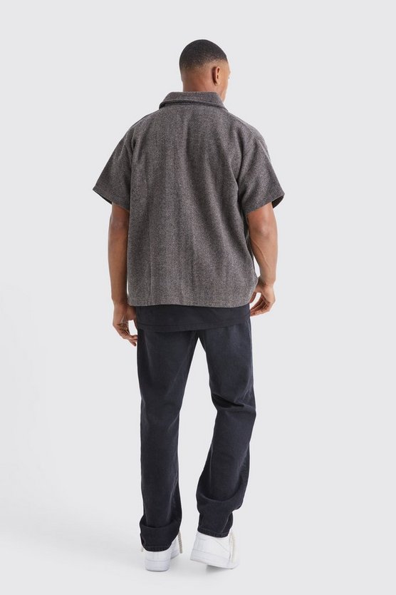 Kurzärmliges kastiges Jacquard Hemd