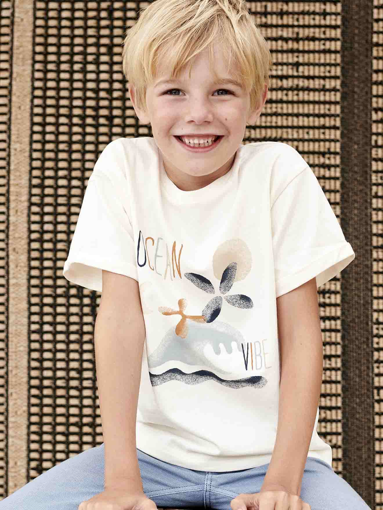 Vertbaudet Jungen T-Shirt aus schwerem Jersey Oeko-Tex - wollweiß