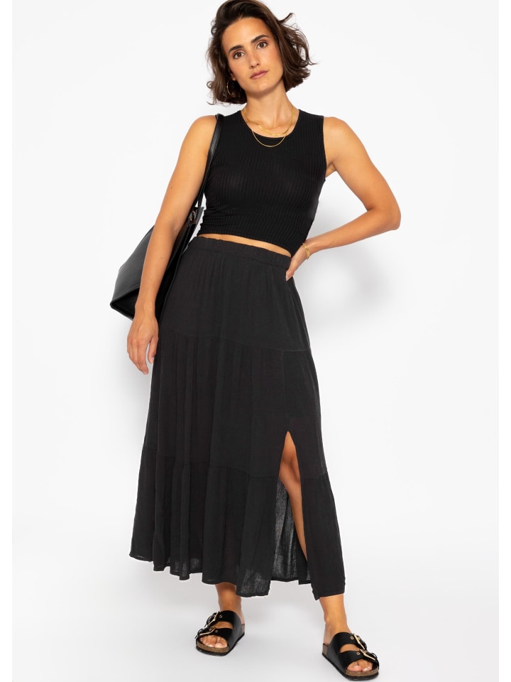 SASSYCLASSY Maxi Volantsrock in Crinkle-Optik in Schwarz günstig kaufen