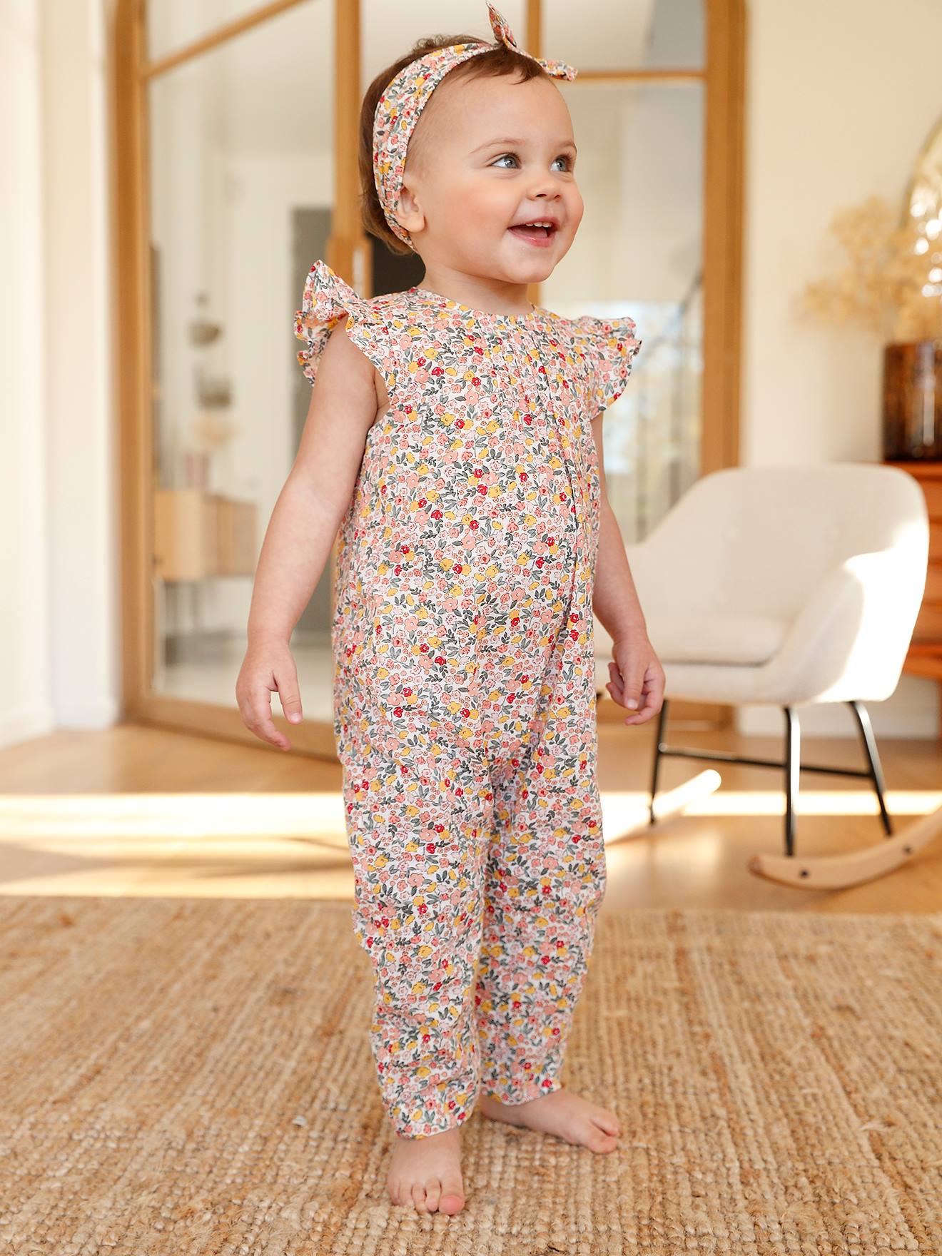Vertbaudet Mädchen Baby-Set: Overall & Haarband - rosa bedruckt