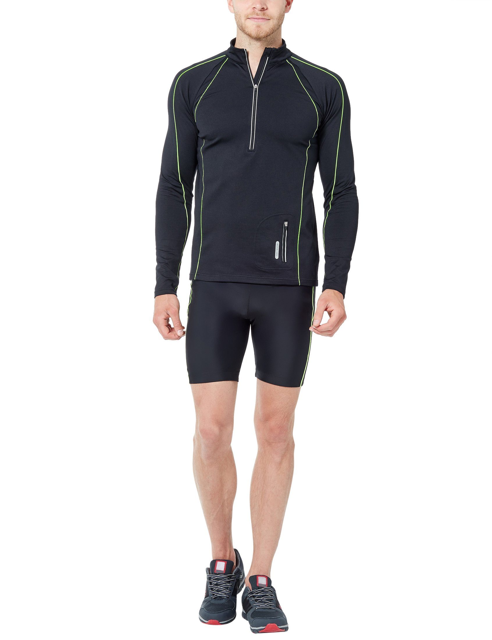 Zoomyo Laufshirt windabweisendes, angerautes Herren Fleece Laufshirt Jimi mit Reflektoren und Quick-Dry-Funktion