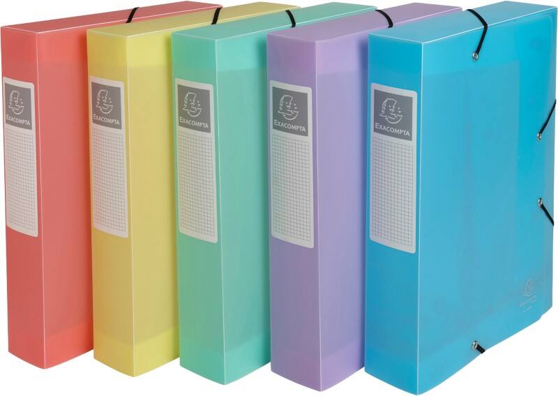 Exacompta Chromaline Pastel Archivbox 59370E DIN A4 PP (Polypropylen) Gummiband 25 (B) x 6 (T) x 33 (H) cm Farbig sortiert 60 mm 8 Stück