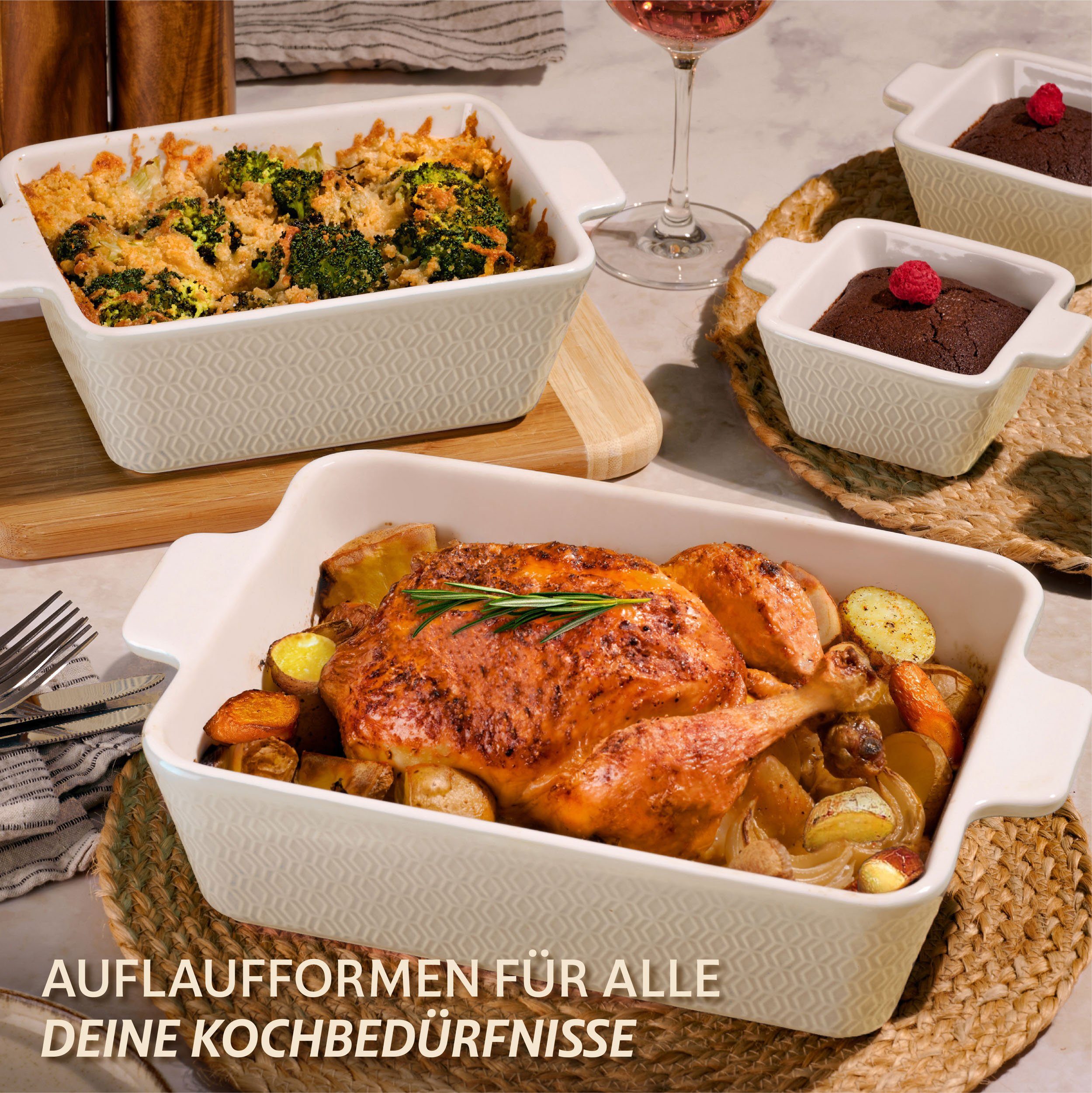 Praknu Auflaufform Klein Ofenfest Ofenform 28 cm 1,4 L - Hoher Rand Mit Antihaftbeschicht, Porzellan - Keramik, (1-St), Für 2 Personen Lasagne, Tiramisu & Auflauf - Hoher Rand - Eckig