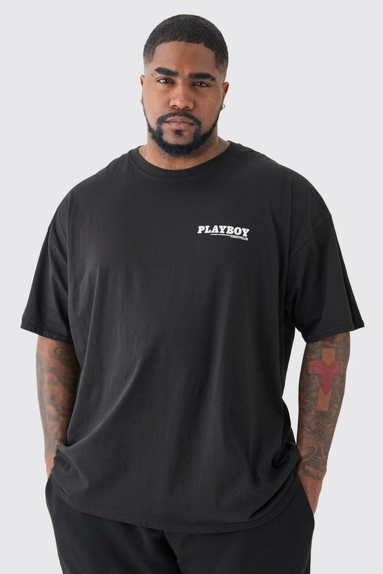 Plus schwarzes T-Shirt mit Playboy-Print