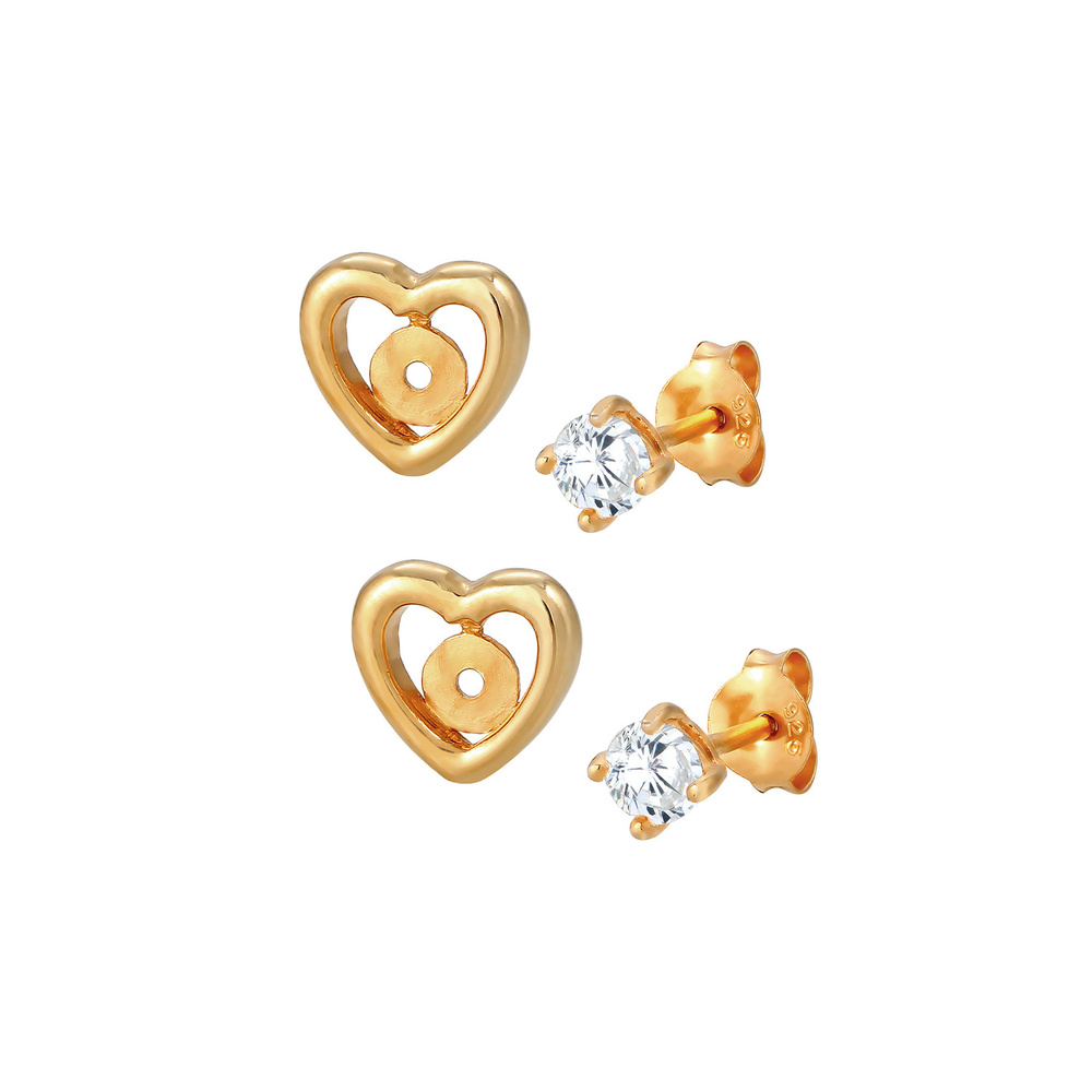 Elli Elli Boucles d'Oreilles Femme Classique à Motif de Coeur avec Cristal de Zircone  Boucles d'oreilles