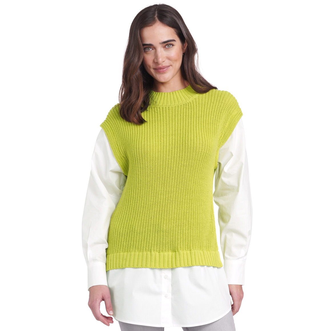 Damen Strickpullunder mit Bluseneinsatz