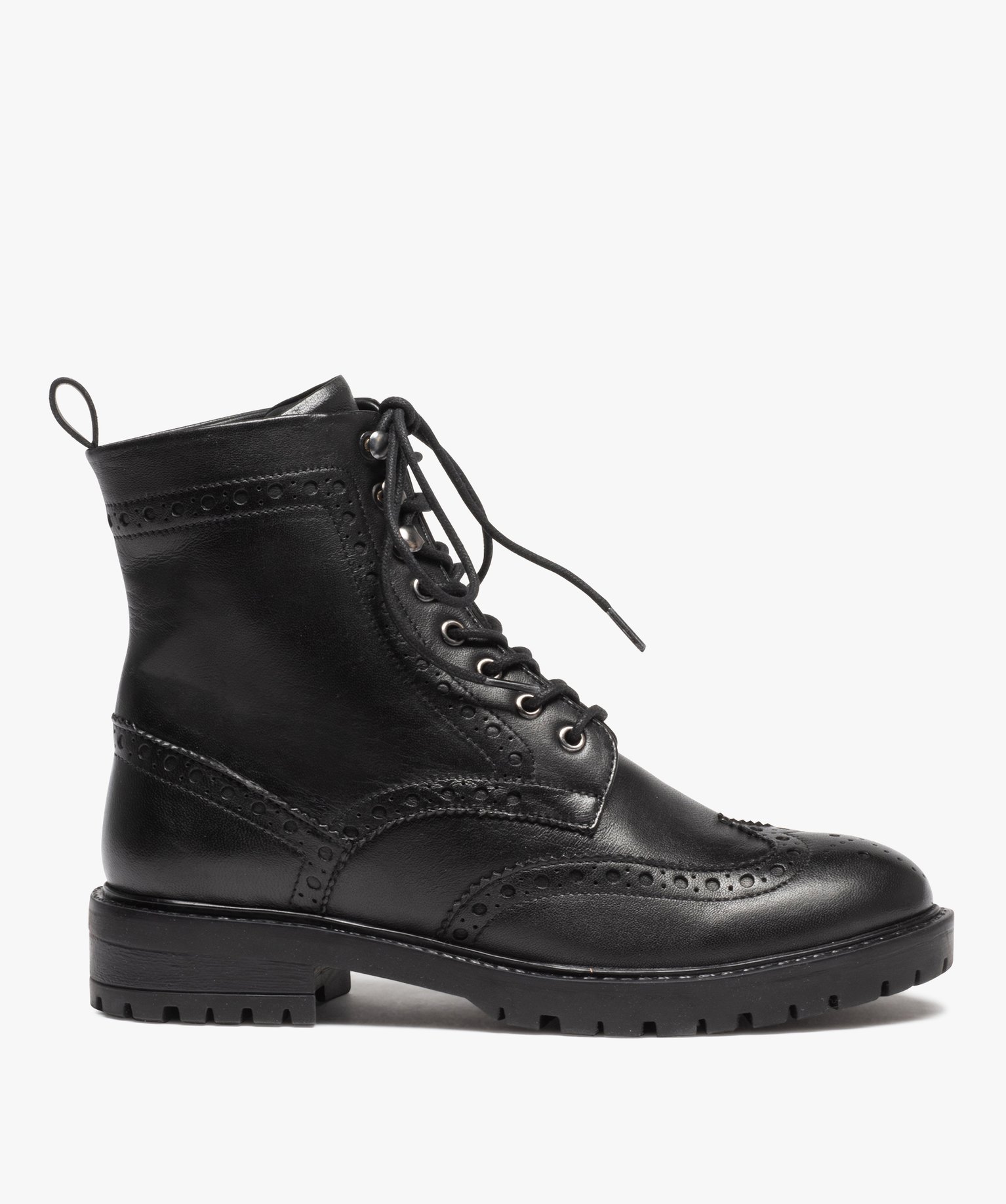 Boots femme dessus en cuir uni à bout fleuri noir | GEMO