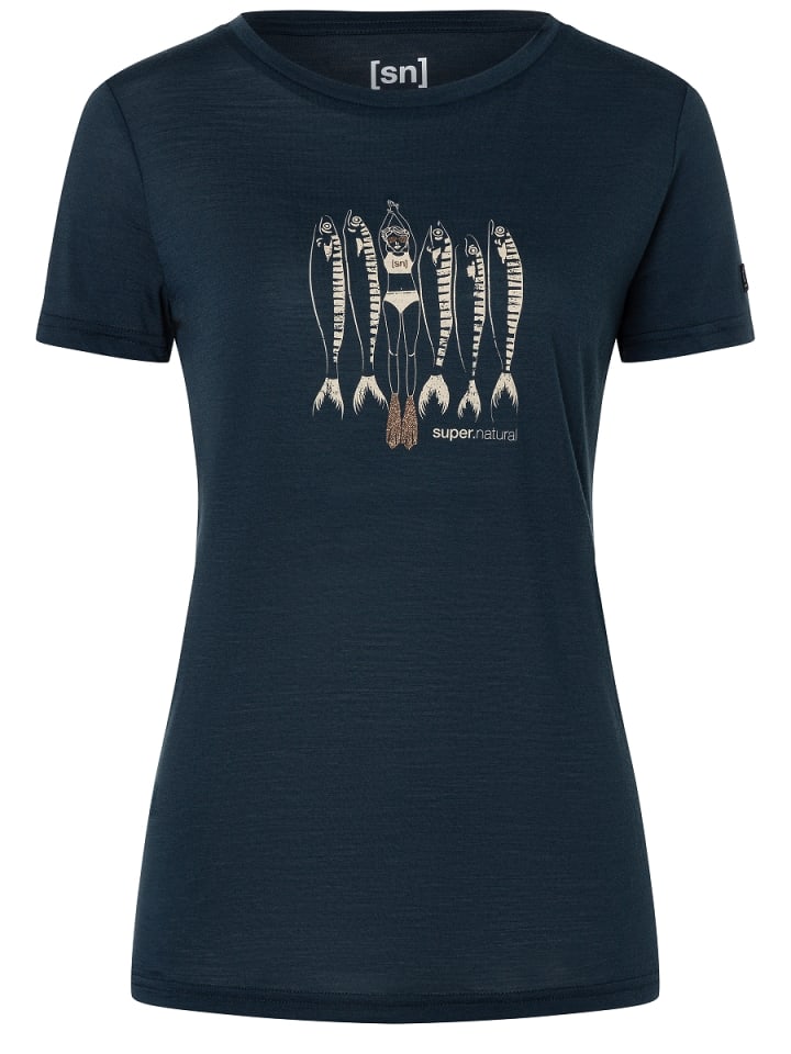 super.natural Merino T-Shirt COPPER SARDINE in blau günstig kaufen