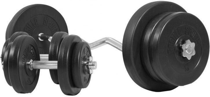 GORILLA SPORTS Hantel-Set 70 kg Curlstange Kurzhanteln Hantelscheiben Sternverschlüsse