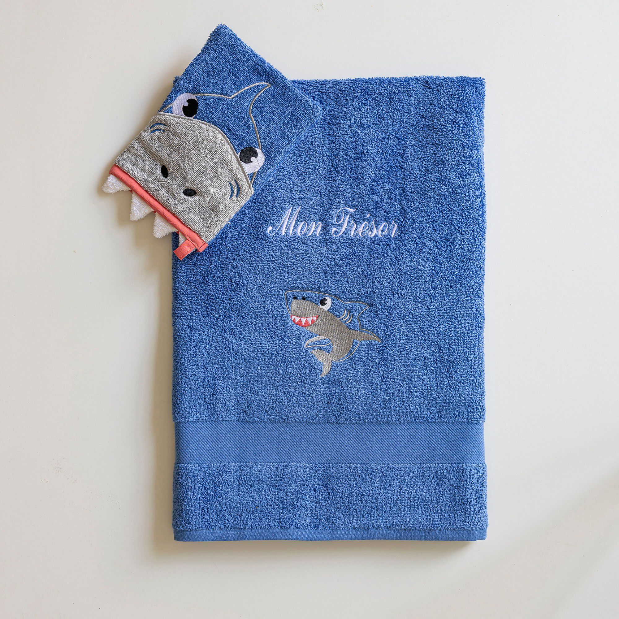 Collection éponge enfant brodée personnalisable requin coton
