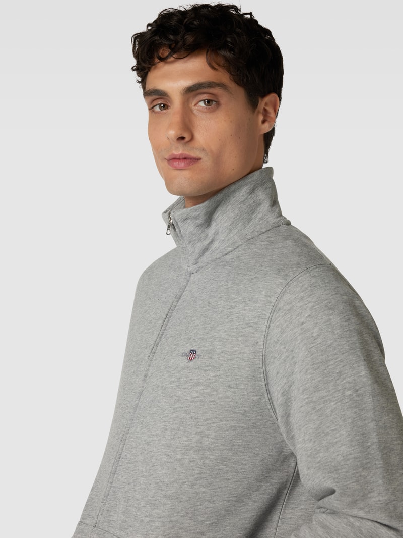 Regular Fit Sweatjacke mit Label-Stitching in silber meliert