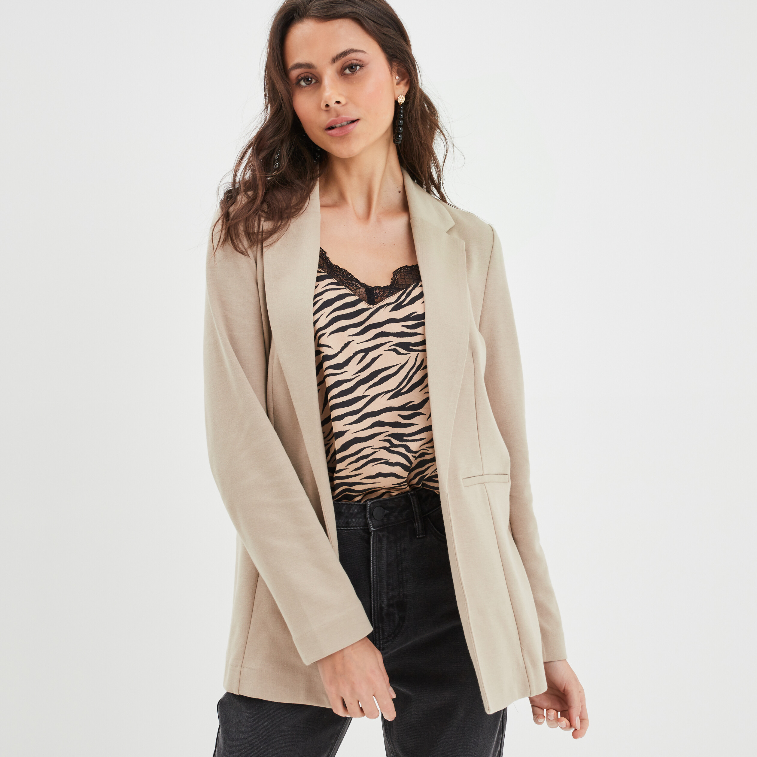 Veste blazer droite taupe femme | La Halle