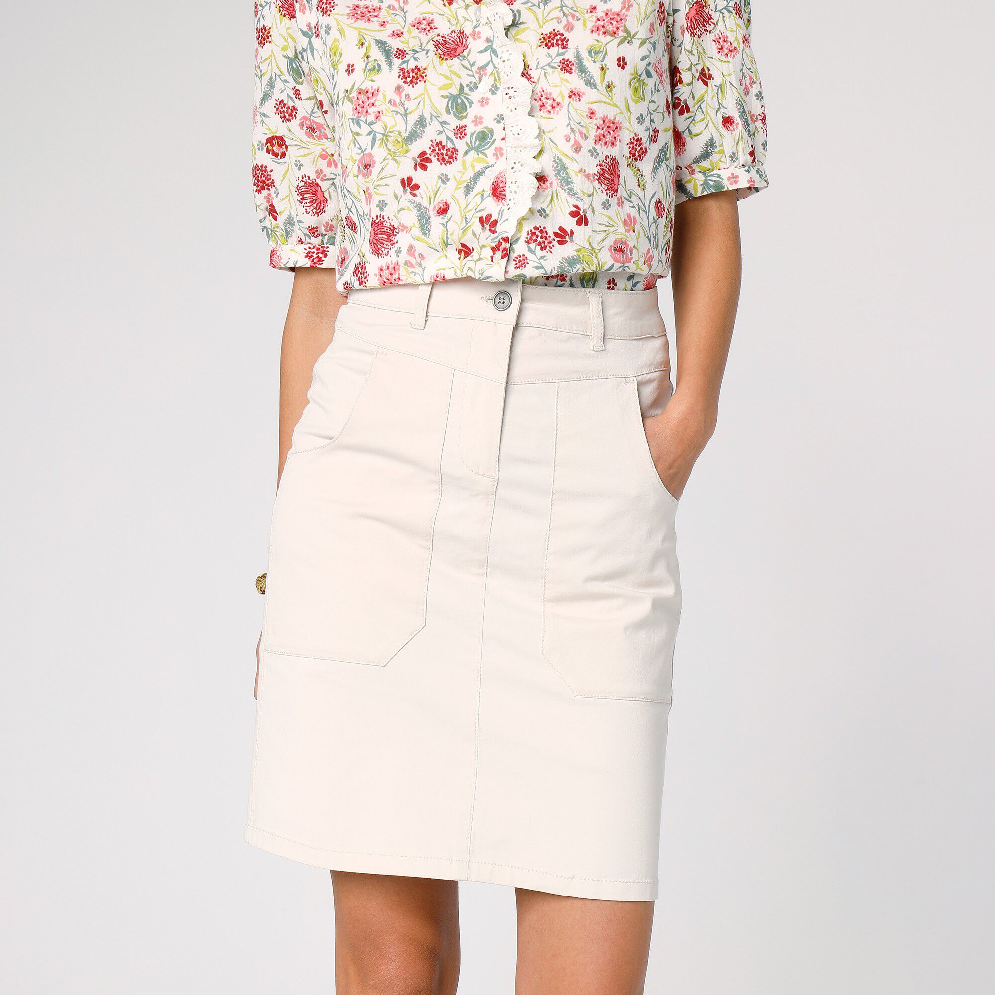 Jupe droite unie, twill