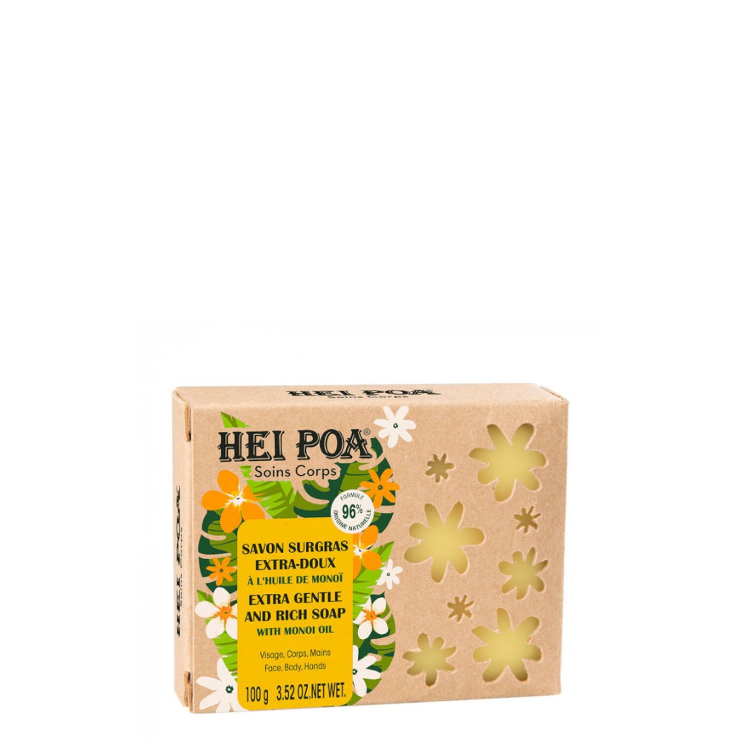 Hei Poa Savon Surgras Extra-Doux Huile de Monoî 100g