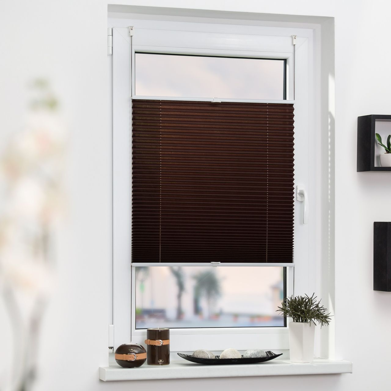 Lichtblick Plissee Klemmfix, ohne Bohren, verspannt - Braun, 65 cm x 130 cm (B x L)