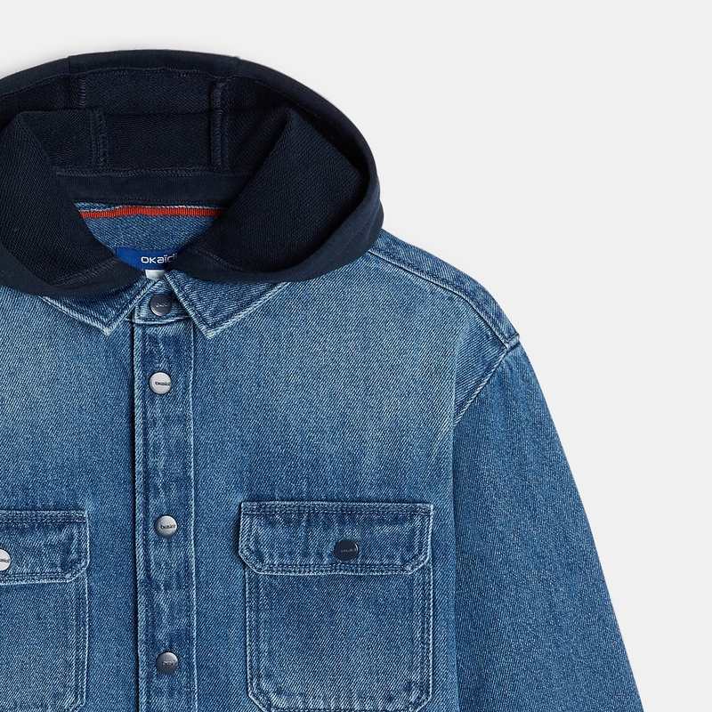 Surchemise en jean à capuche amovible bleue garçon