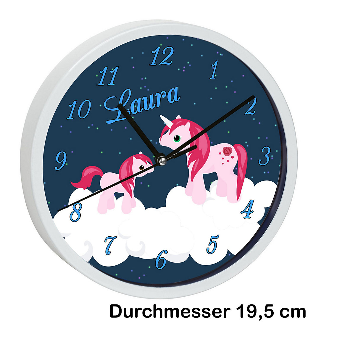 Kinder Wanduhr personalisiert mit Name Einhorn