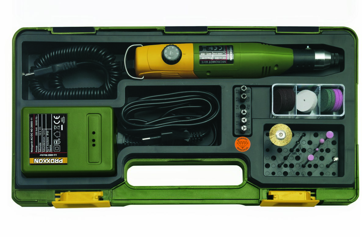 Taladradora y fresadora Proxxon 28515 Micromot 60/E, incluye transformador + 34 accesorios.