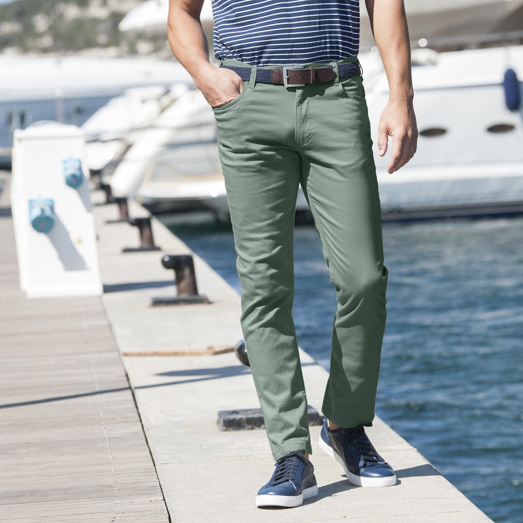 Pantalon droit 5 poches twill coton extensible
