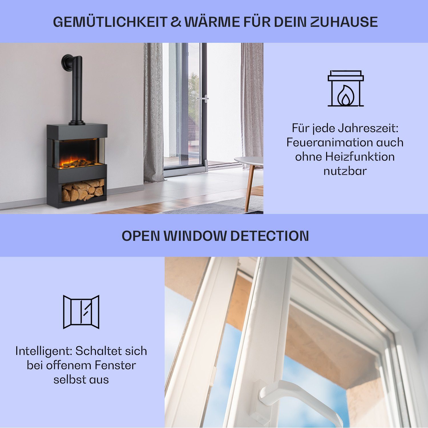 Klarstein Elektrokamin Zermatt, elektrischer Kamin mit Heizfunktion Heizlüfter elektrischer Kaminofen