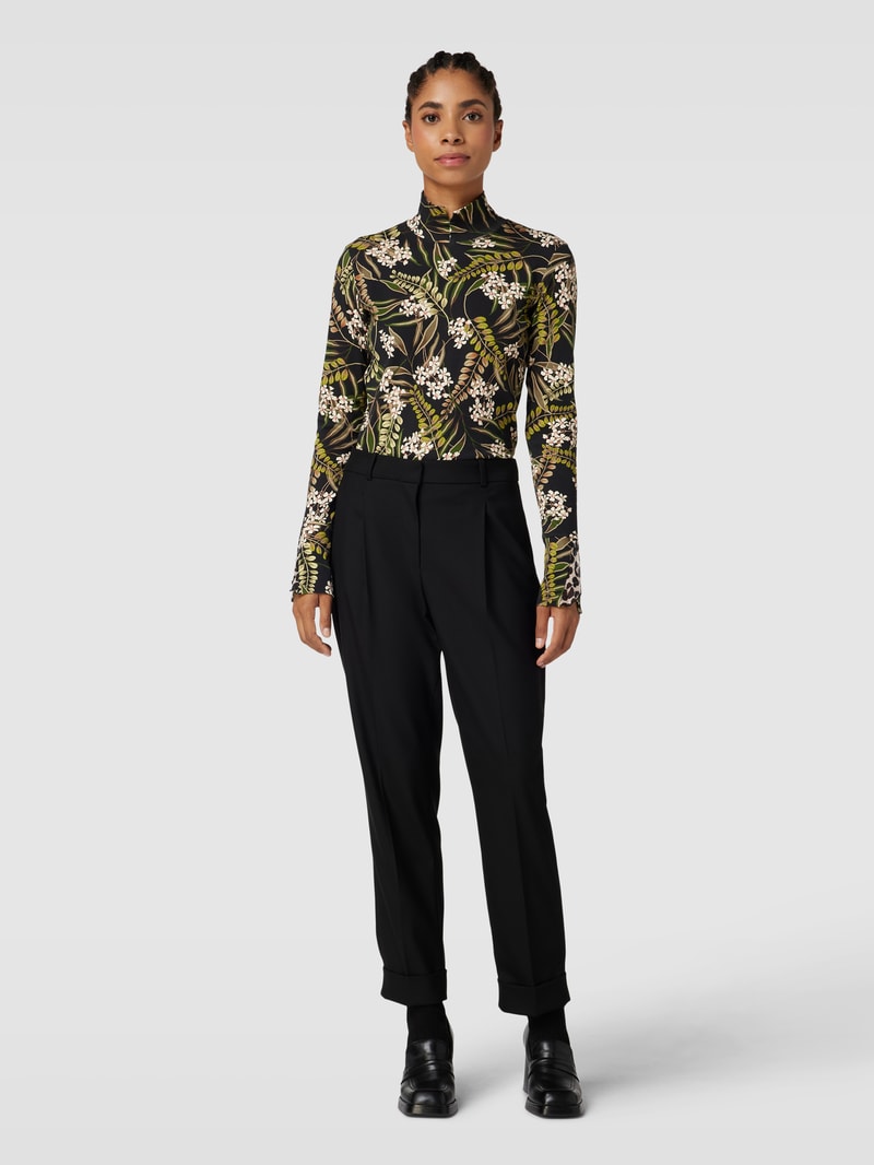 Longsleeve mit floralem Muster und Stehkragen in schwarz