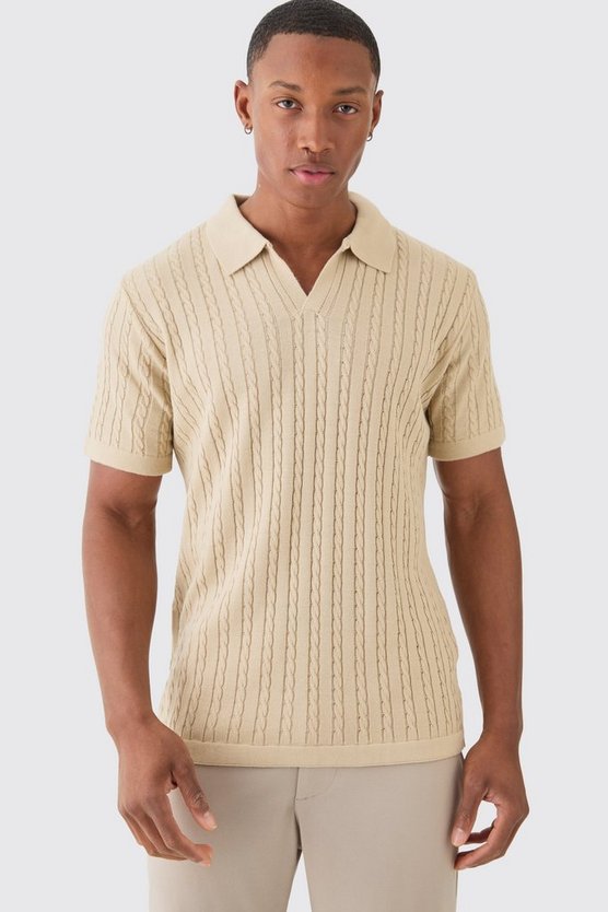 Regular Zopfmuster-Poloshirt mit Kragen