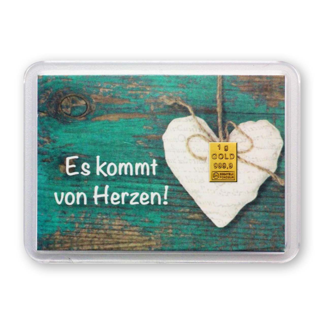 Goldschulz Grußkarten 1 Gramm Gold Motivbox / Grußkarte Es kommt vom Herzen