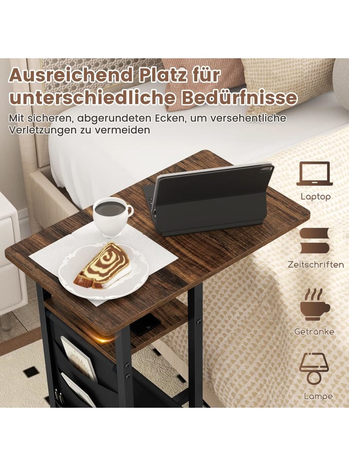 COSTWAY Beistelltisch C-förmig mit Ladestation in Braun günstig kaufen onesize
