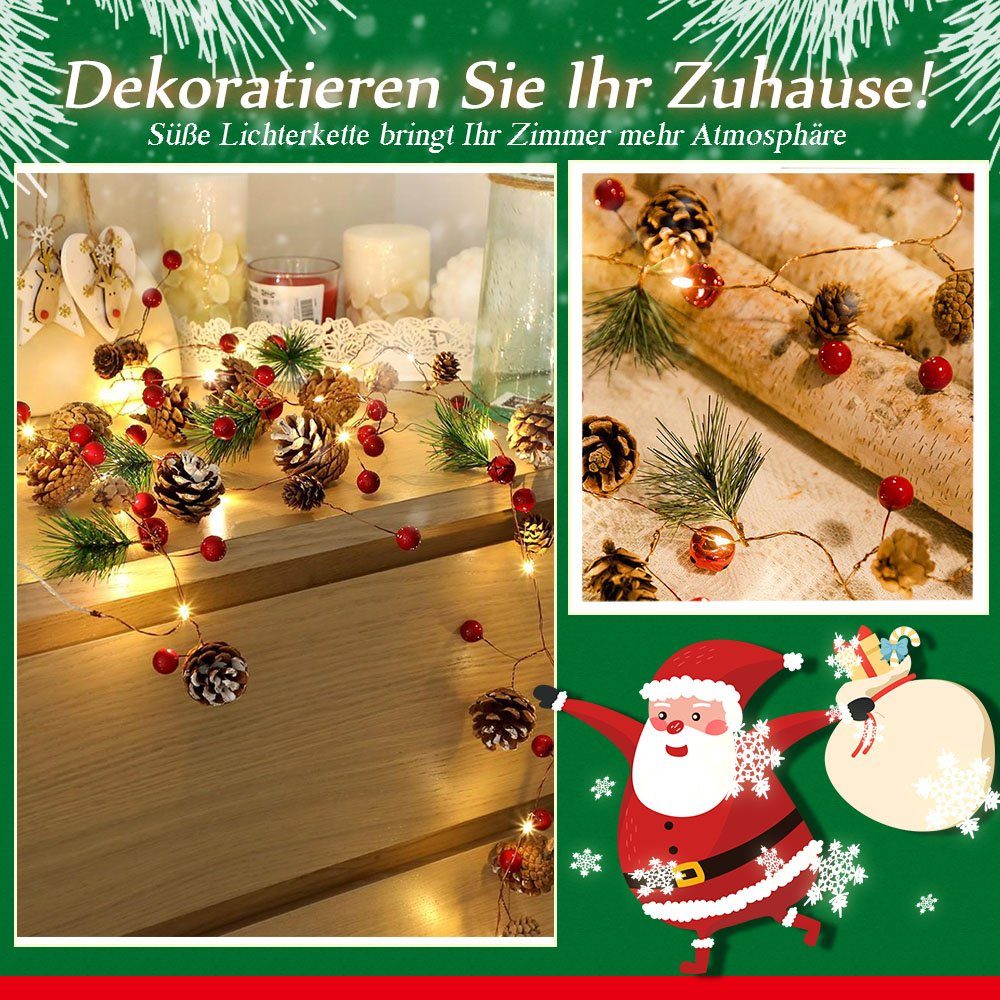 KAHOO Christbaumschmuck Lichterkette, 2M 20LEDs warmweiß, Weihnachtsdeko