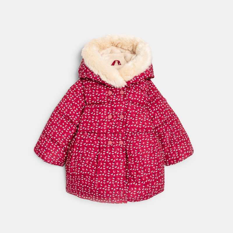 Manteau matelassé doublé fleuri rose bébé fille