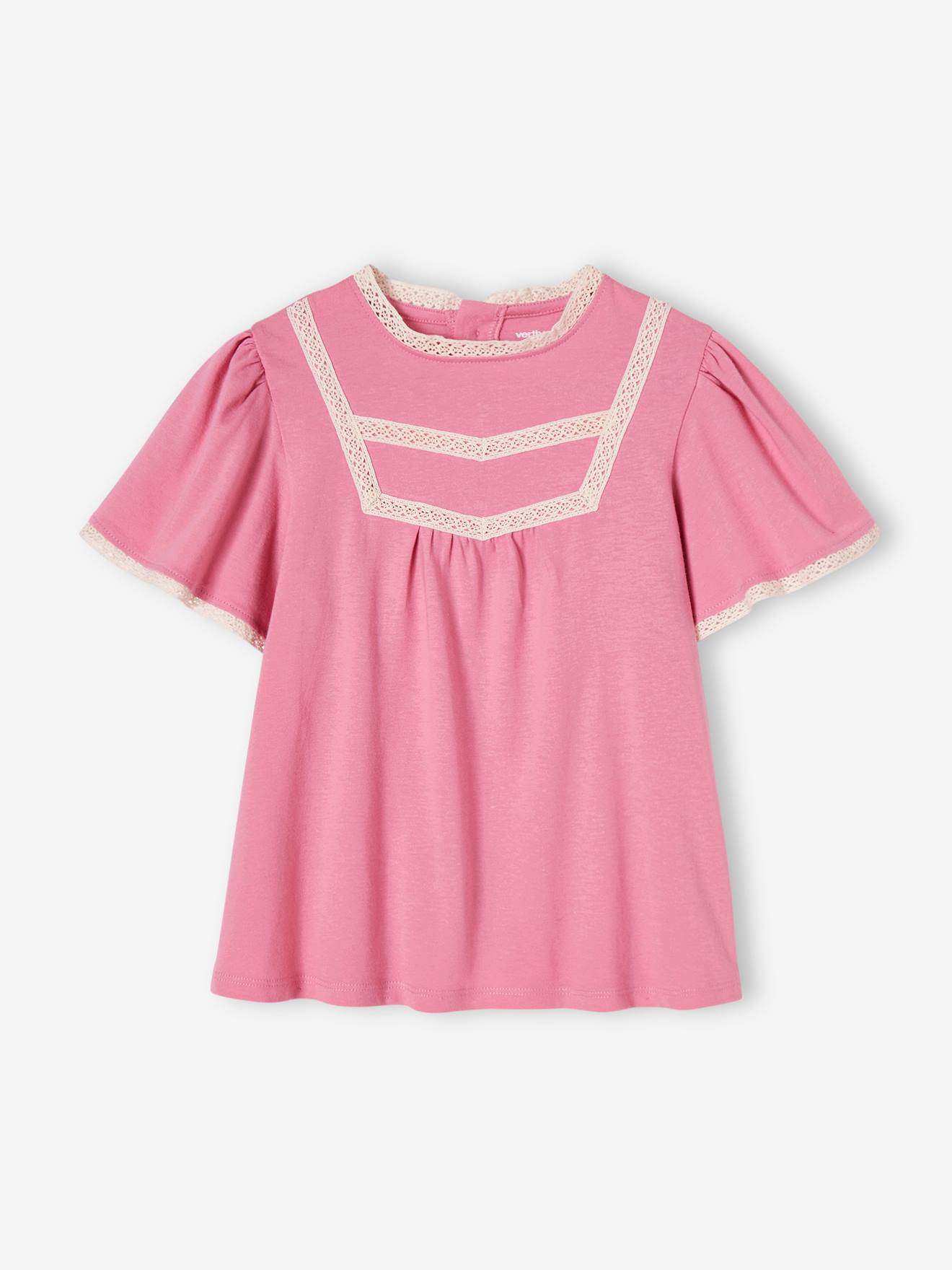 Vertbaudet Mädchen Blusenshirt mit Häkelbordüren - rosa