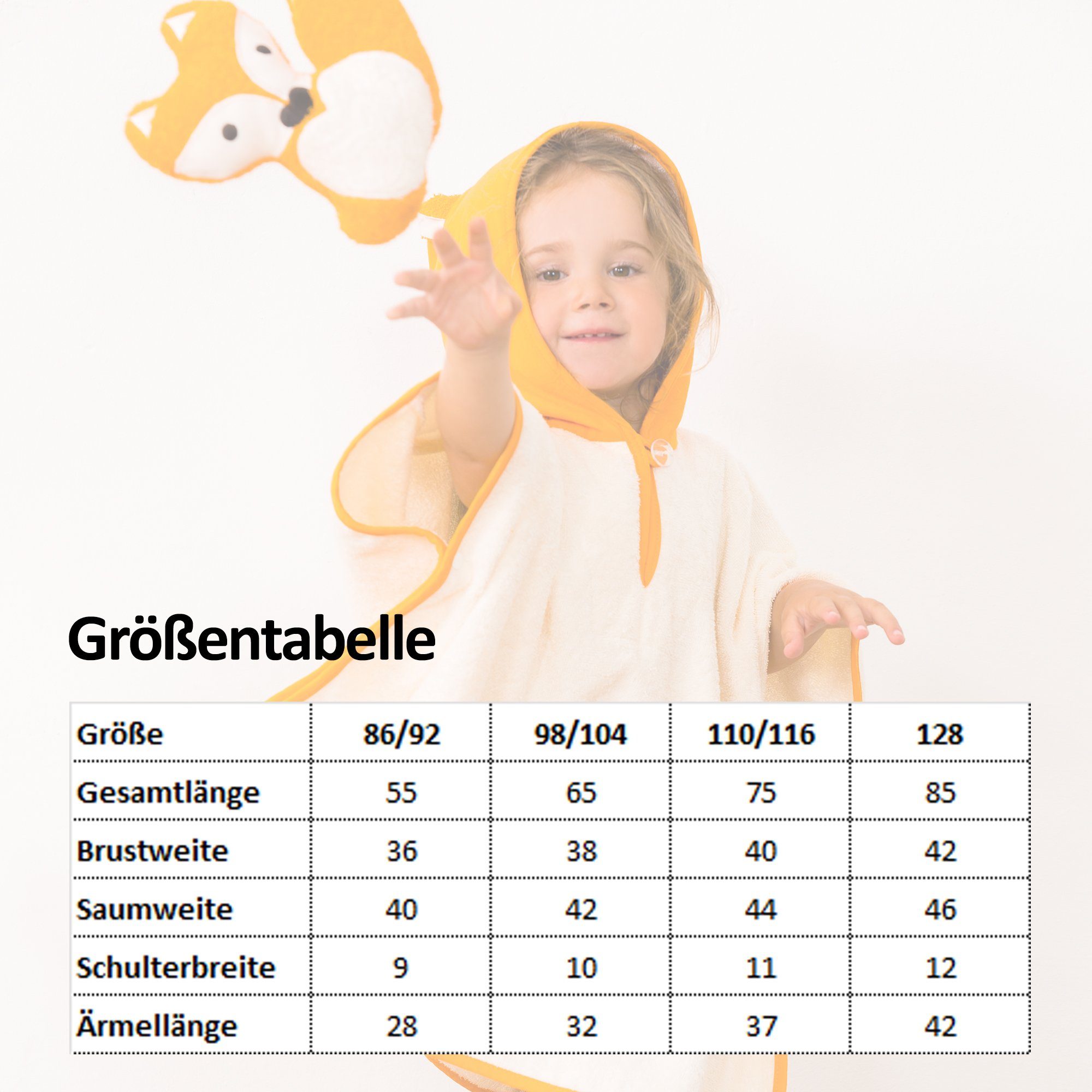 Smithy Kinderbademantel Fuchs mit Druckknopfverschluss, Frottee, Kapuze, Knöpfe, made in Europe