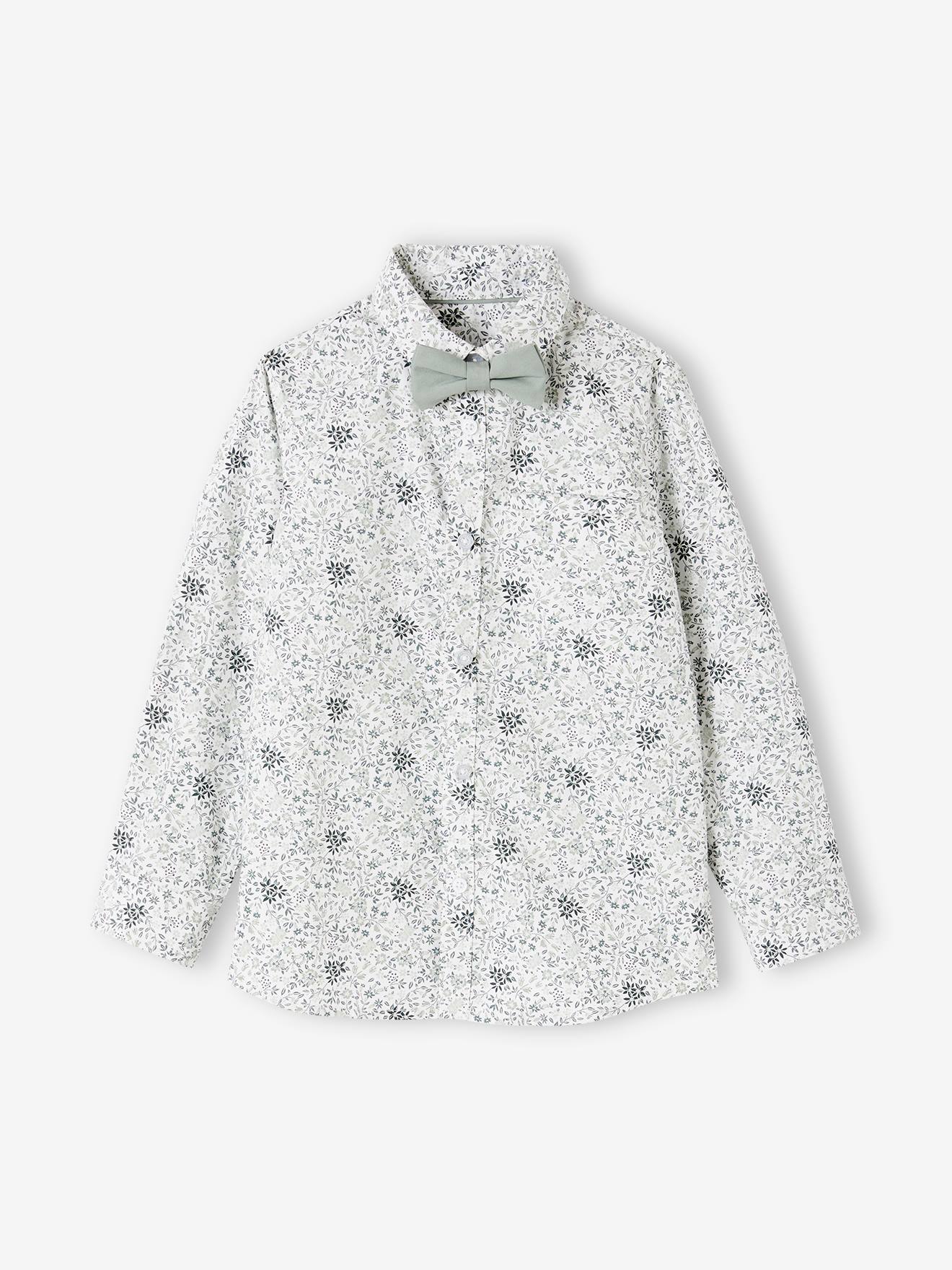 Vertbaudet Jungen Hemd mit Fliege, Blumenmuster Oeko-Tex - grün bedruckt