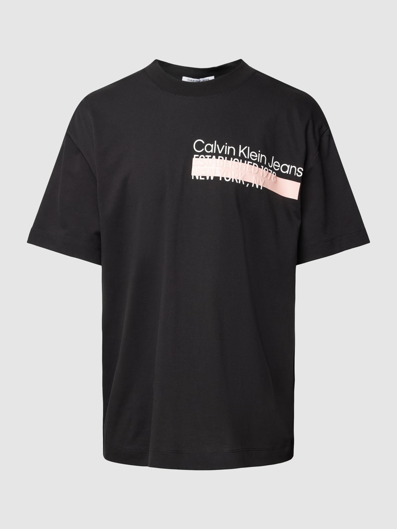 T-Shirt aus Baumwolle mit Label-Print in black