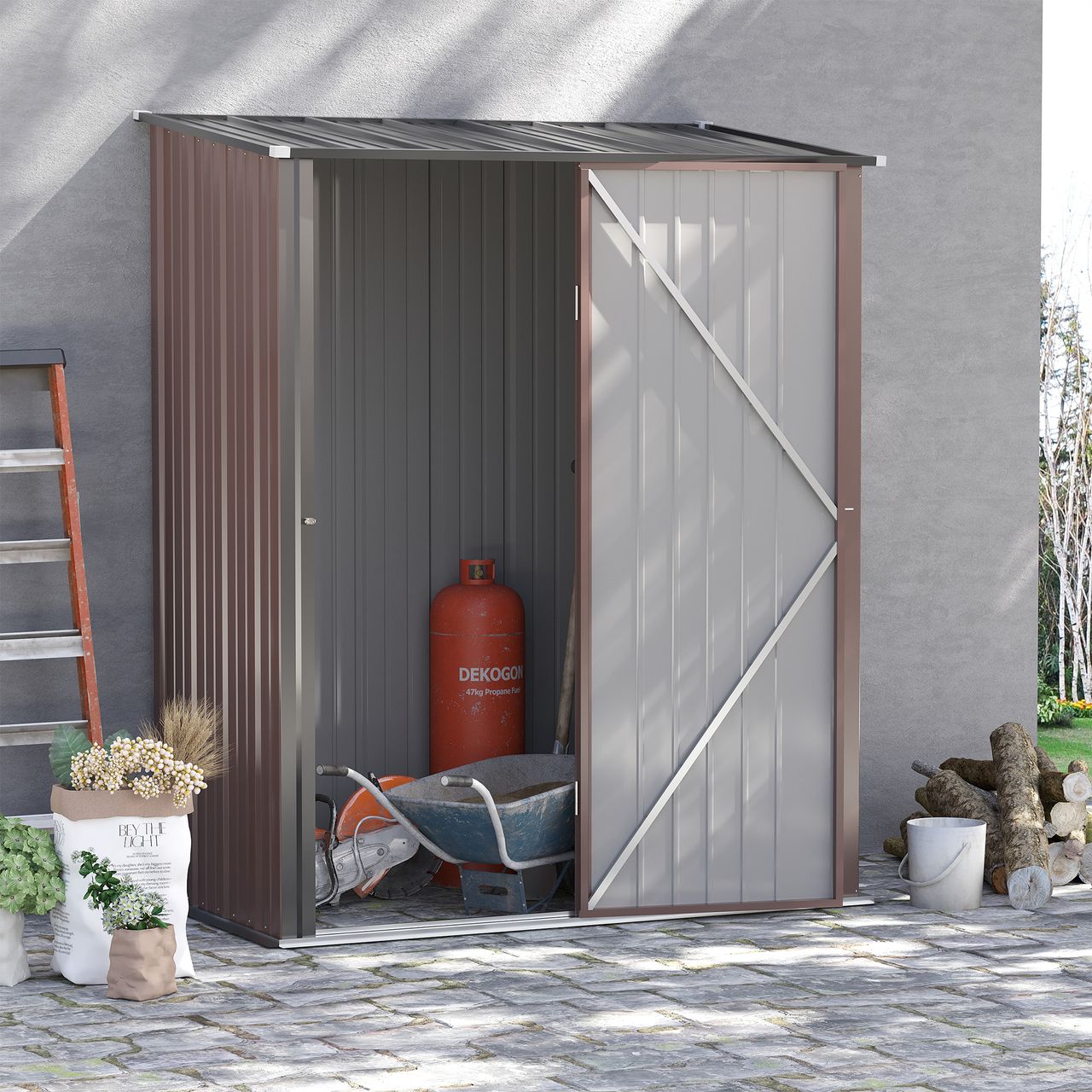 Outsunny Gerätehaus mit Pultdach 1,34 m² Metall Gartenhaus Geräteschuppen
