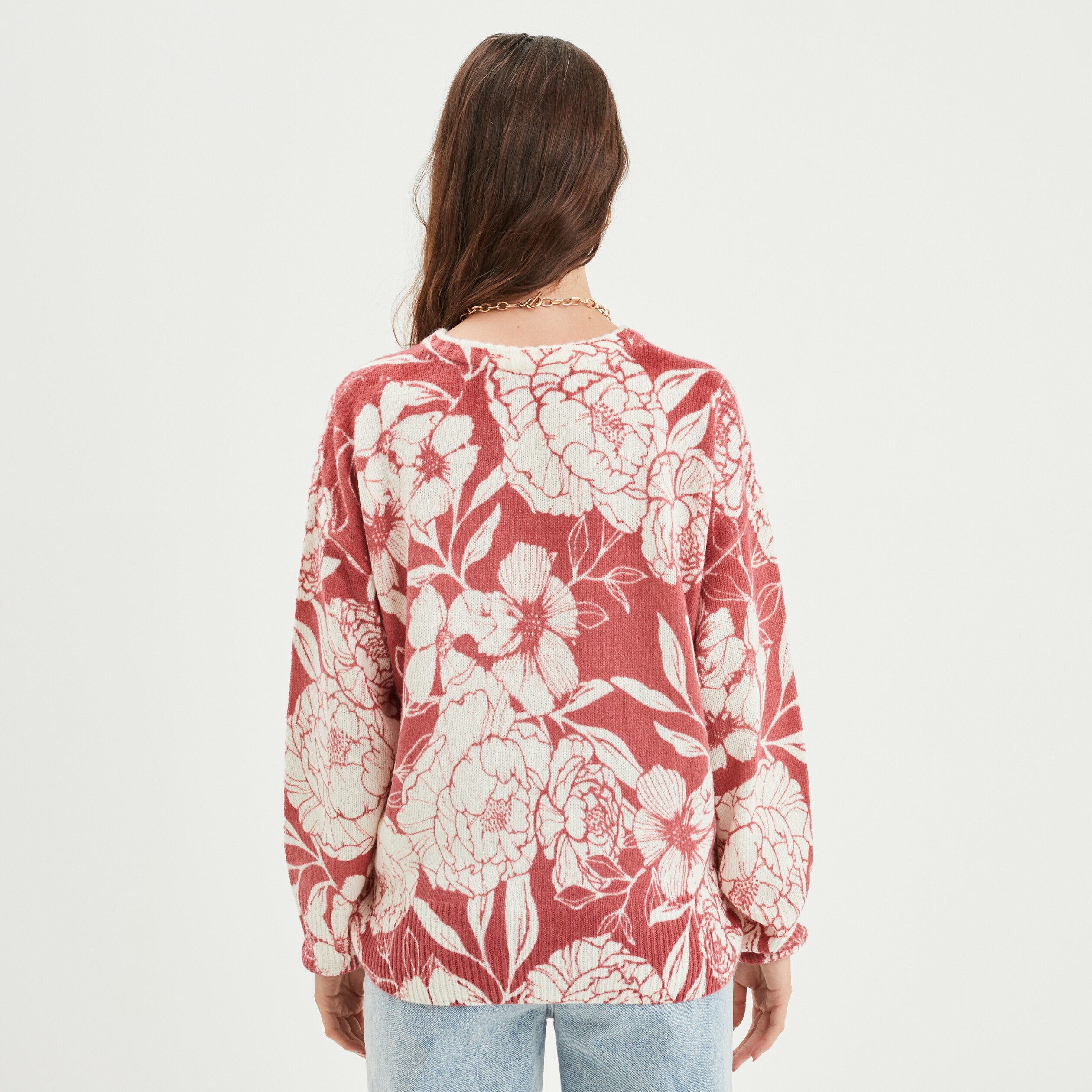 Pull col rond manches longues rose clair femme | La Halle