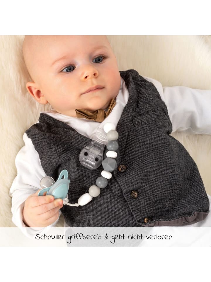 MiaMia Schnullerkette mit Silikon-Perlen & Gummiring inkl. in gruen,grau günstig kaufen onesize