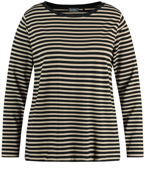 Geringeltes Longsleeve mit Ziersteinen